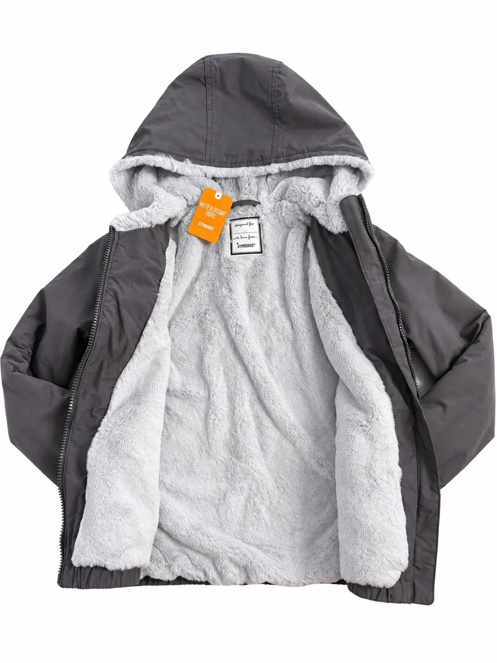 Gymboree Girls Winter Jacket XL 14 Gray Hooded Sherpa Lined NWT